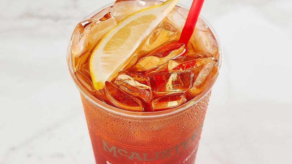 Mcalister'S Famous Tea · Rainforest Alliance Certified™. Specially filtered. Made fresh with Orange Pekoe Black Tea leaves. Sweetened and poured over ice.