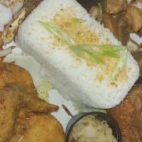 Meat Platter · Crispy Pata, Lechon Kawali, 1/2 Fried Chicken, Lumpia Pork, Bowl of soup, & Bowl of rice