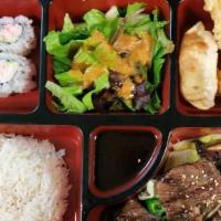 Bbq Short Rib Bento Box · Grilled beef short rib marinated in a special sauce and California roll.