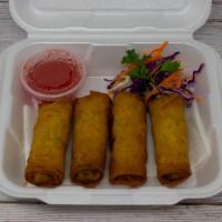 Eggrolls · Fried egg rolls stuffed with glass noodles and mixed veggies. Served with sweet & sour sauce.