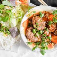 Bún Chả Hà Nội · Famous noodle dish from Hanoi  - Grill pork & meat ball  - thin noodle & vegetables