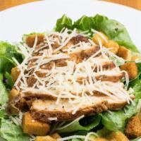 Chicken Caesar Salad · Romaine lettuce, chicken, parmesan cheese, croutons with Caesar dressing on the side.