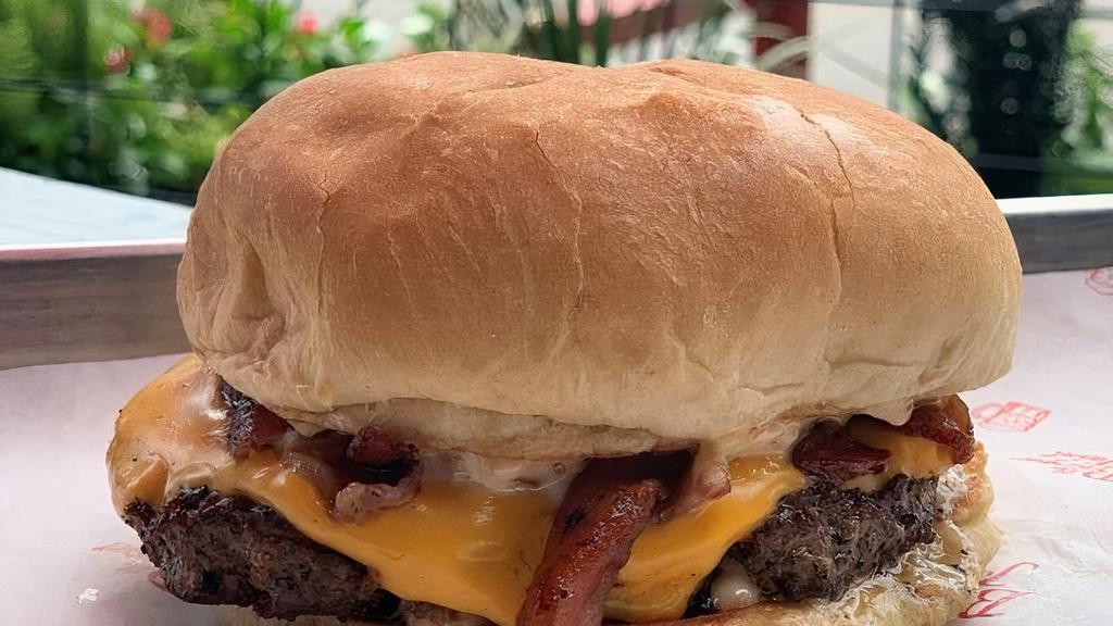 Baconey Bacon Burger · Angus beef, double bacon, American cheese, & bacon aioli