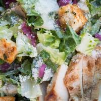 Caesar Bowl · Grilled chicken, romaine, pickled onions, parmesan cheese, croutons, caesar dressing