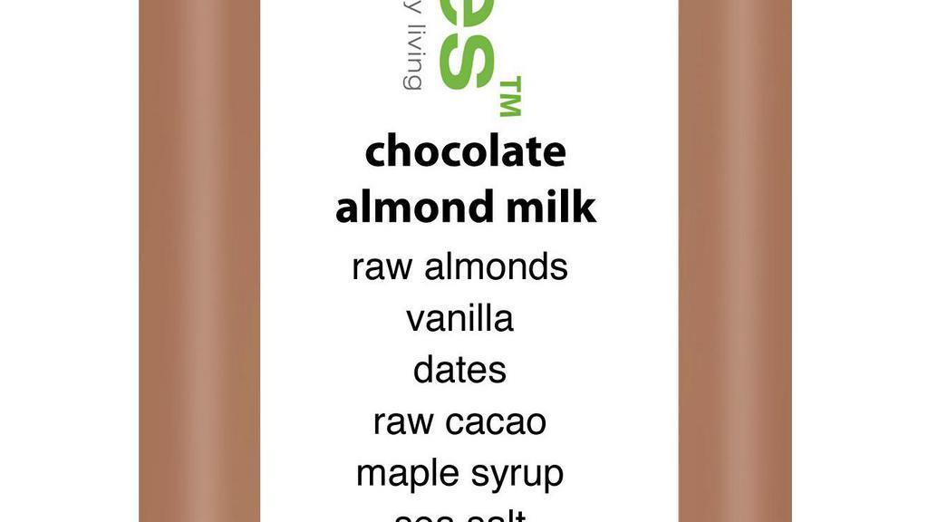 Chocolate Almond Milk · 17 oz almonds, filtered water, raw cacao, dates, vanilla, maple syrup, sea salt.