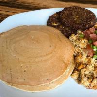 Vegan Breakfast Platter (Vg) · We got you, Vegans. Two Dr. Praeger’s veggie patties & tofu scramble topped with green onion...