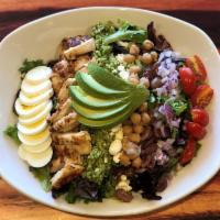 Nabil'S Mid-East Feast W/Chicken · Spring mix, grilled all-natural chicken breast, avocado, tomato, garbanzo beans, Kalamata ol...