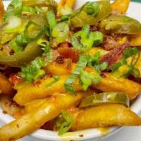 Side Cheese Fries · Fries with cheese bacon, jalapenos and chives.