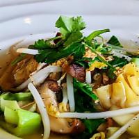 Wonton Soup · A light, flavorful soup made with a clear broth, pork and shrimp dumpling, shiitake mushroom...