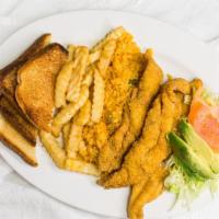 Fish Fillet · Fried fish fillet served with rice and French fries. (Lettuce, Avocados, Slice of Tomatoes, ...