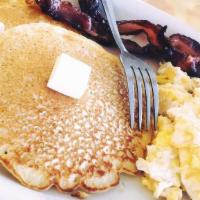 Pancake Platter · 2 Pancakes, 2 Scrambled Eggs & 2 Strips of Bacon