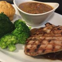 Mama'S Pork Chops · Choice of Grilled or Fried and served on brown gravy with 2 sides.