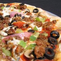 Classic Supreme · Gourmet pizza sauce, pepperoni, Italian sausage, red onions, green bell peppers, mushrooms, ...