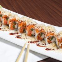 Houston Roll · Spicy tuna, jalapeño, crab meat, salmon and crunch.