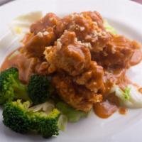 Swimming Angel · Your choice of steam or fried chicken with home-made peanut sauce served with steam broccoli...