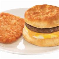 Deluxe Biscuit Sandwich · Egg, cheese and your choice of one meat (three-pieces of bacon, sausage patty, or breakfast ...