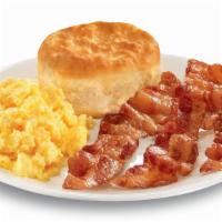 Scrambled Eggs Meal · Scrambled eggs with your choice of one meat (three-pieces of bacon, sausage patty or breakfa...