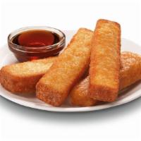 French Toast Sticks Meal (4 Pieces) · Four French toast stix with syrup and a kids' drink.