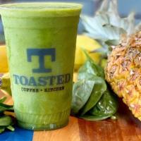 Beach Therapy · Pineapple, bananas, spinach, coconut water, agave, & chia seeds