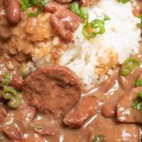 Red Beans And Rice · Multiple sizes. Made with beef sausage.