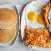 Chicken Fried Chicken & Eggs · Chicken breast seasoned, hand breaded, and covered in gravy. Served with two eggs and two si...