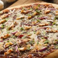 Fp'S Barbeque Chicken Pizza · Grilled chicken red onions green peppers mushrooms minced garlic special barbeque sauce and ...