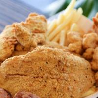 Fried Fish (2 Pieces) & Shrimp (3 Pieces) - Combo · Served with fries and hush puppies or fried rice.