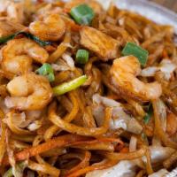 Lo Mein · stir-fried egg noodles and vegetables in soy sauce. Add chicken, shrimp, or combination for ...