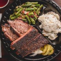 Two Meats Plate · Brisket sausage country or jalapeño pork ribs chicken turkey or pulled pork. served with you...