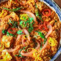 Chicken Raarha Curry · Chicken minced along with tikka in a hearty onion sause. Spicy. Gluten free.