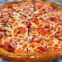 10''Small Meat Combo Pizza · Topped with  Pepperoni,Beef, Can Bacon,Italian sausage.