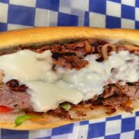 Philly House Steak And Cheese Sub · Served with philadelphia Steak, sauteed onions, sauteed mushrooms, melted Swiss American che...