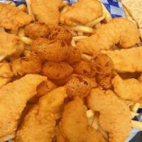Family Chicken Fillet (Twelve Pieces) · Served with french fries and hushpuppies. Served for a family of four. Twelve Pieces fried c...