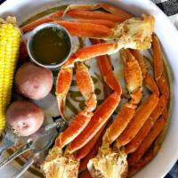 Snow Crab Legs By The Pound – Til We Run Out! · Snow Crab Legs by the pound. 1 lb. Served with corn and new potatoes. Get it while we got it...