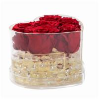 Rose Heart  · Red Roses with pearls in heart box
Box: Acrylic