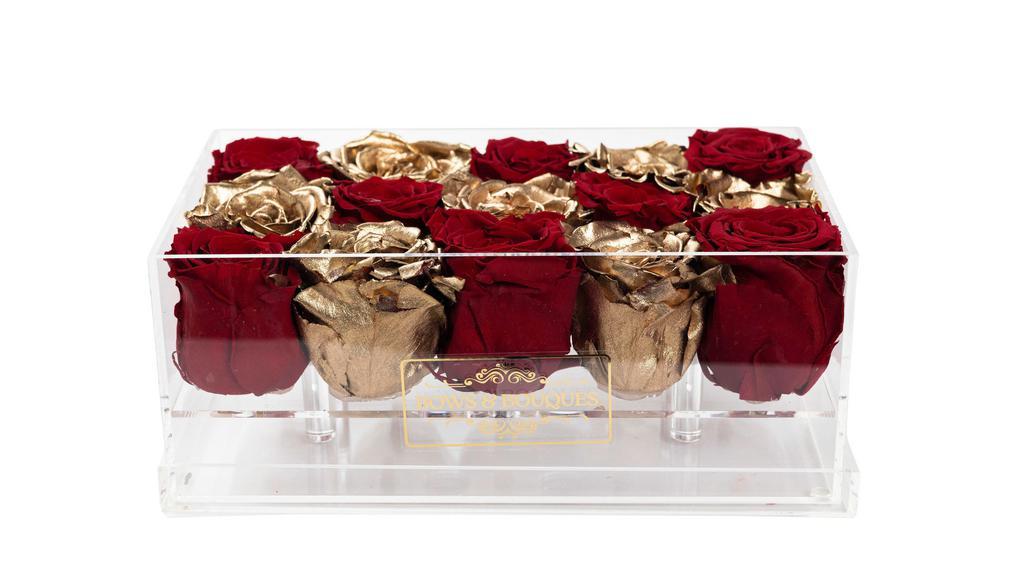 Red And Gold  · Red and Gold Roses – mixed colors
Box: Acrylic Rectangle