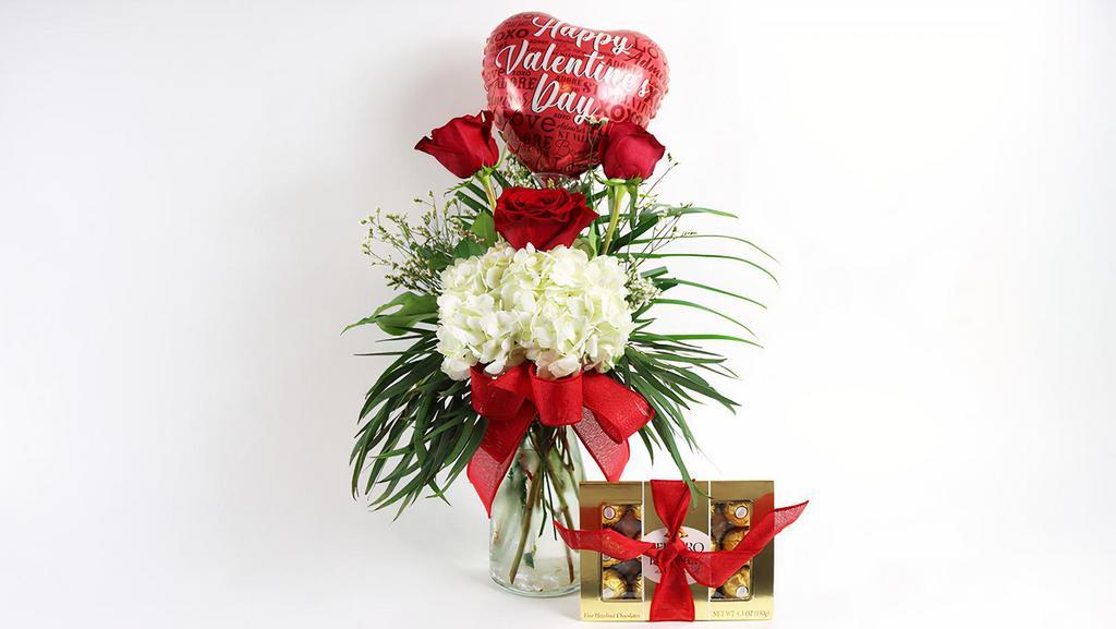 Affection Package · Affection package, beautiful and perfect for the great gift red roses or any color roses designed to give a great impression with beautiful foliage, romantic balloon, delicious Ferrero chocolates and dedicated message card.