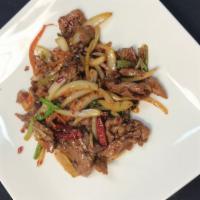 Special Mongolian Beef · Stir fried onion, green onion, carrots, dry peppers in spicy Mongolian sauce.