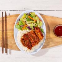 Spicy Chicken Teriyaki Plate · Grilled spicy chicken with housemade teriyaki sauce, your choice of a base and mixed vegetab...