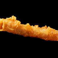 Single Piece Fish Strip · A single piece of our lightly seasoned Tilapia Fish Strips freshly fried in our famous batte...