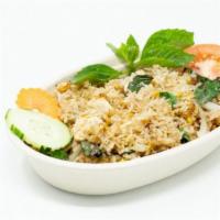 Basil Fried Rice · Stir-fried rice with onions, tomatoes, and egg.