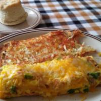 Denver Omelette · Ham, bell peppers, onions, and cheese.
