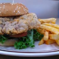 Chicken Fried Steak Sandwich · With lettuce, sliced tomatoes, onions, and mayo served on a bun.
