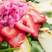 Rabbit Fuel. · Strawberries, Pears, Spinach, Toasted Almonds   & Citrus Pickled Red Onions
