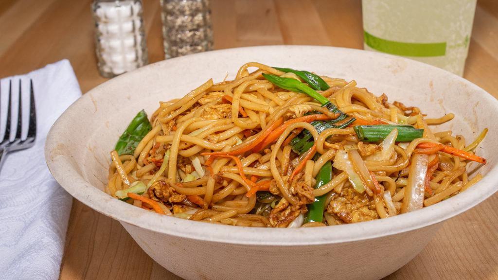 Hakka Noodles (Vg) · Chili seared hot garlic soy, scallions, crushed red peppers, cabbage, carrots, bell peppers, & onions.