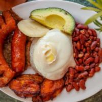 Bandeja Paisa · Colombia's Most Famous Dish! Fried Egg, Rice, Beans, Fried Plantains, Fried Pork Belly, Carn...
