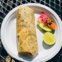 Alambre Burrito · Carne asada, Monterey Jack cheese, bacon, and sauteed peppers and onions.