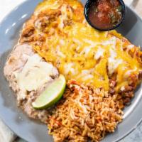 Tejanas · Filled with shredded cheese topped with our chile con carne sauce and topped with more cheese.