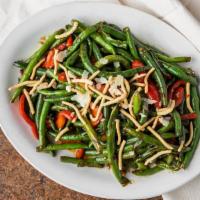 Seared Green Beans · Asian-style green beans tossed in sesame ginger soy sauce and topped with Parmesan. 550 cal.