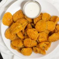 Fried Dill Pickles · Crispy dill pickles lightly battered and fried. Served with ranch or bleu cheese.